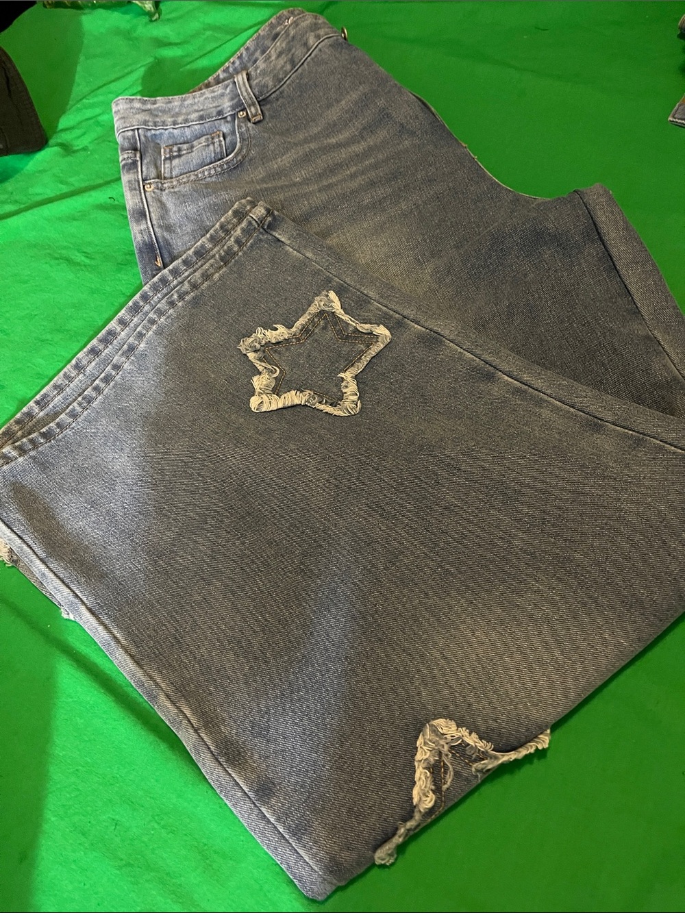 Blue Asphalt Women's Straight Leg Jeans with Star Patch - Blue